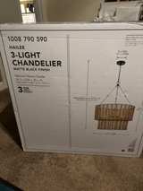 Hampton Bay Hailee 3-Light Matte Black Chandelier with Natural Weave Shade - Image 2