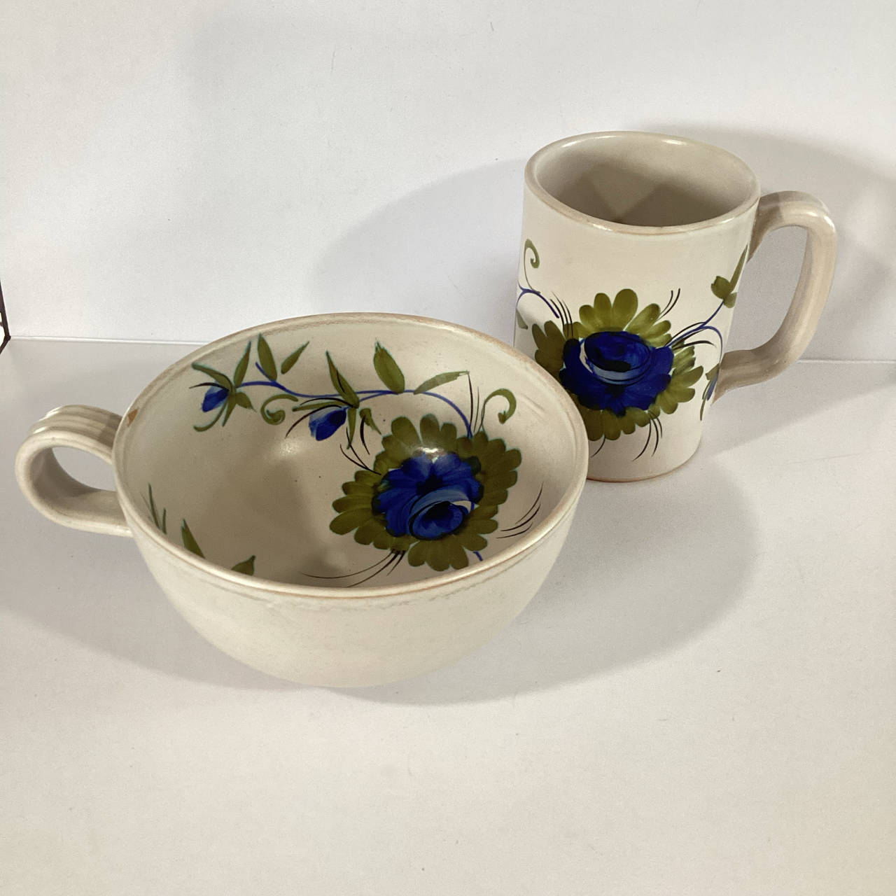 Hand-Painted Pottery Mug and Bowl Set Italy