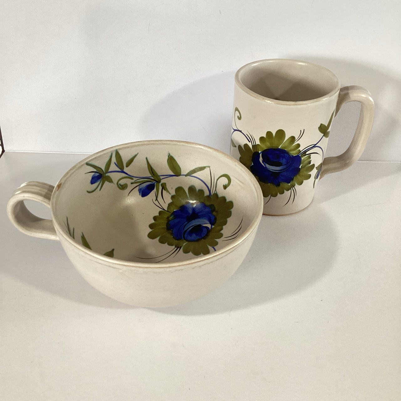 Hand-Painted Pottery Mug and Bowl Set Italy