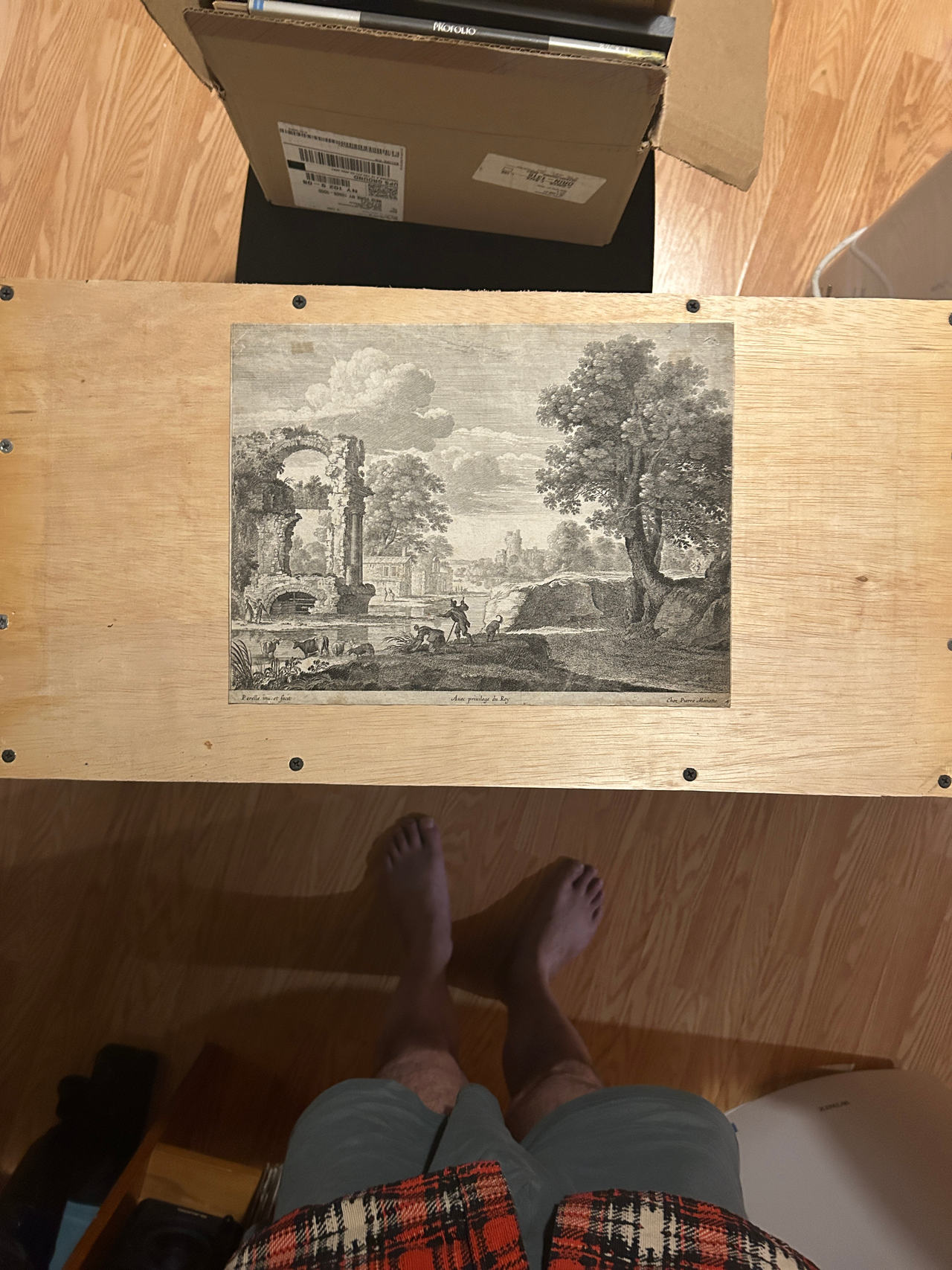 Antique Landscape Etching Print
