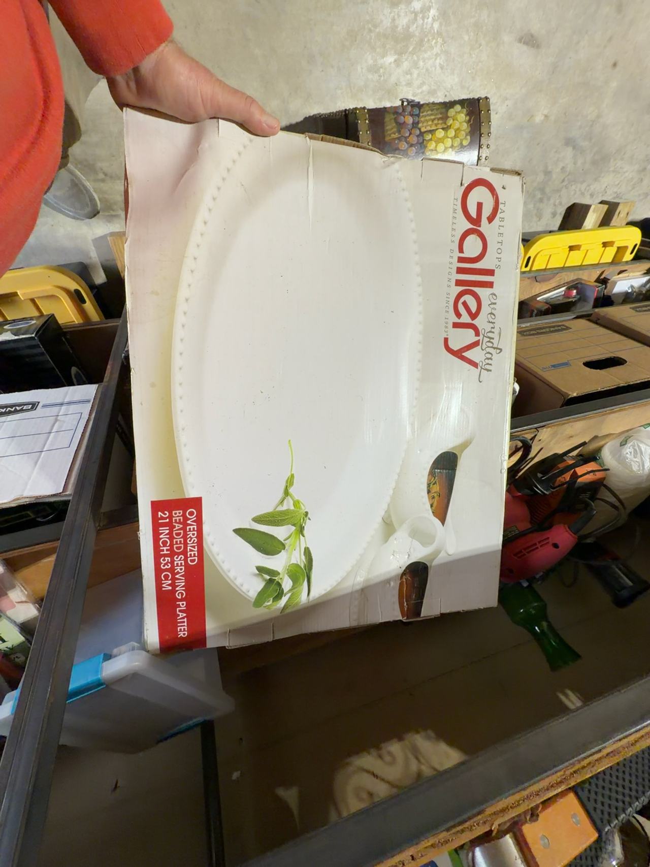 White Beaded Oversized Serving Platter 21in