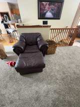 Bordeaux Leather Chair with Ottoman - Image 1