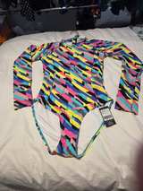 Long Sleeve Geometric Print One Piece Swimsuit - Image 2