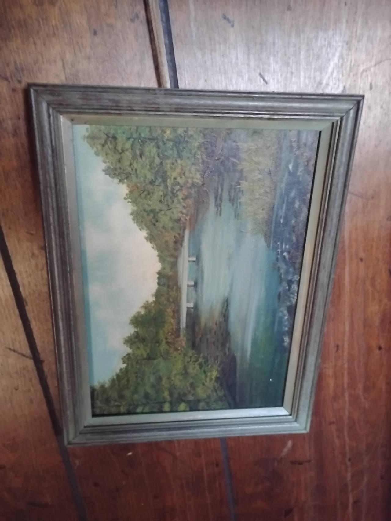 Vintage Landscape Oil Painting with Bridge
