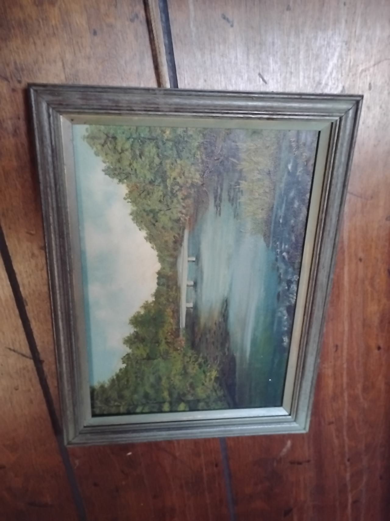 Vintage Landscape Oil Painting with Bridge