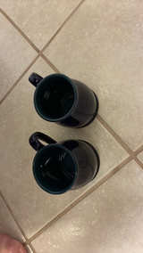 Vntg Gibson Stoneware Mug Blue w/Gray Specks Outer & Green Inner Rustic Camp Mug - Image 3