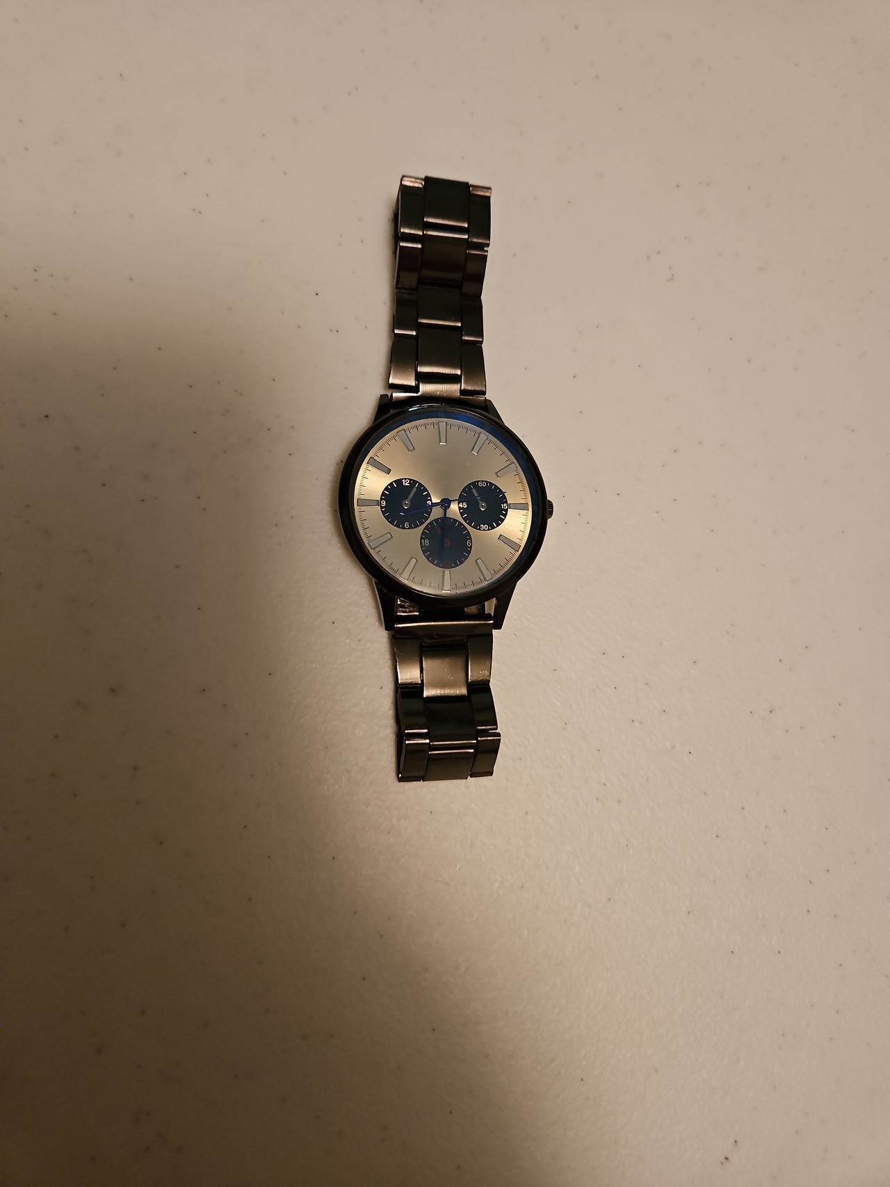 Gunmetal Chronograph Watch with Blue Subdials