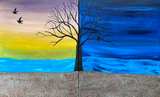 Day and Night Tree Diptych Canvas Painting - Image 1