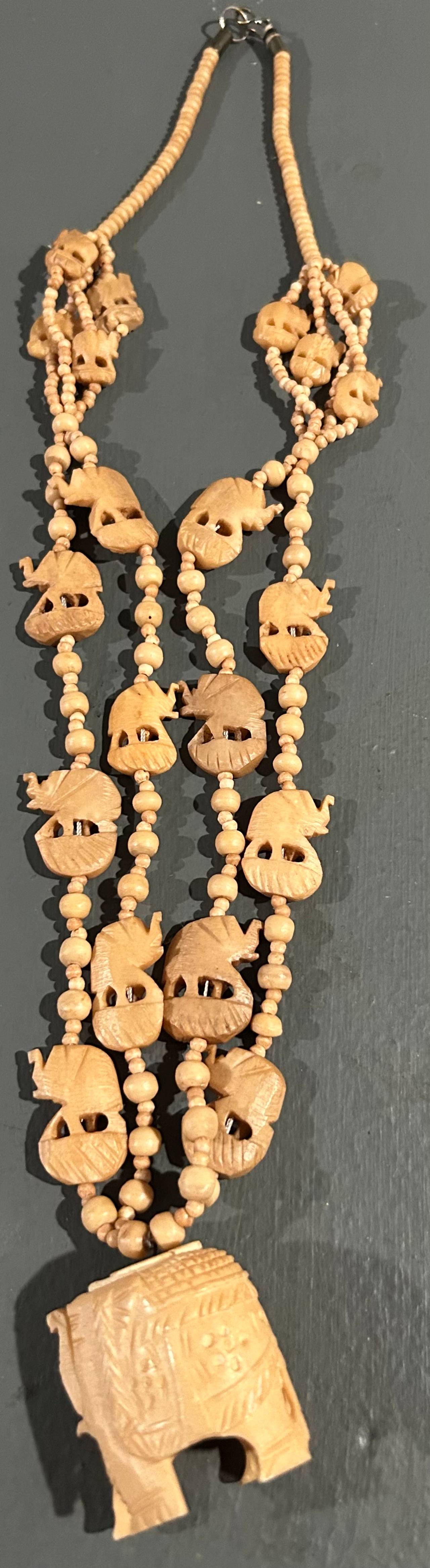 Vintage Hand-Carved Bone Piece Multi-Strand Elephants