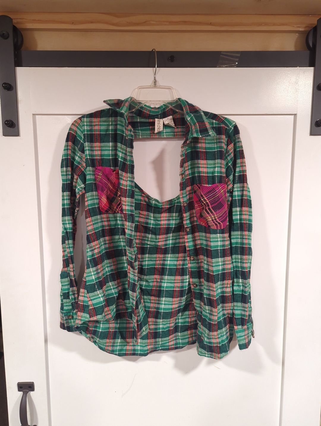 Cutout Back Plaid Flannel Shirt