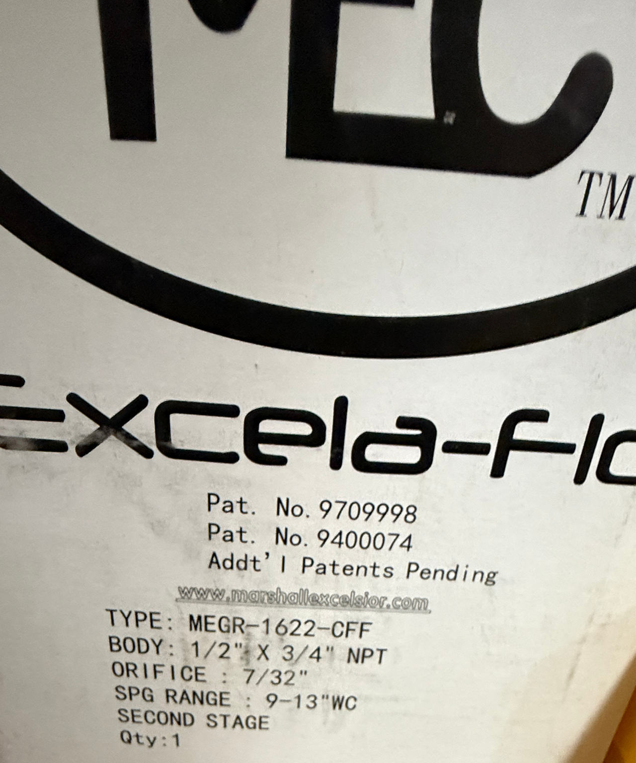 Marshall Excelsior MEGR-1622-CFF Second Stage Regulator