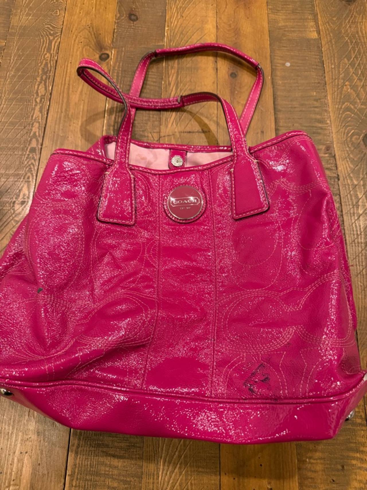 Coach Pink Patent Leather Tote Purse 
