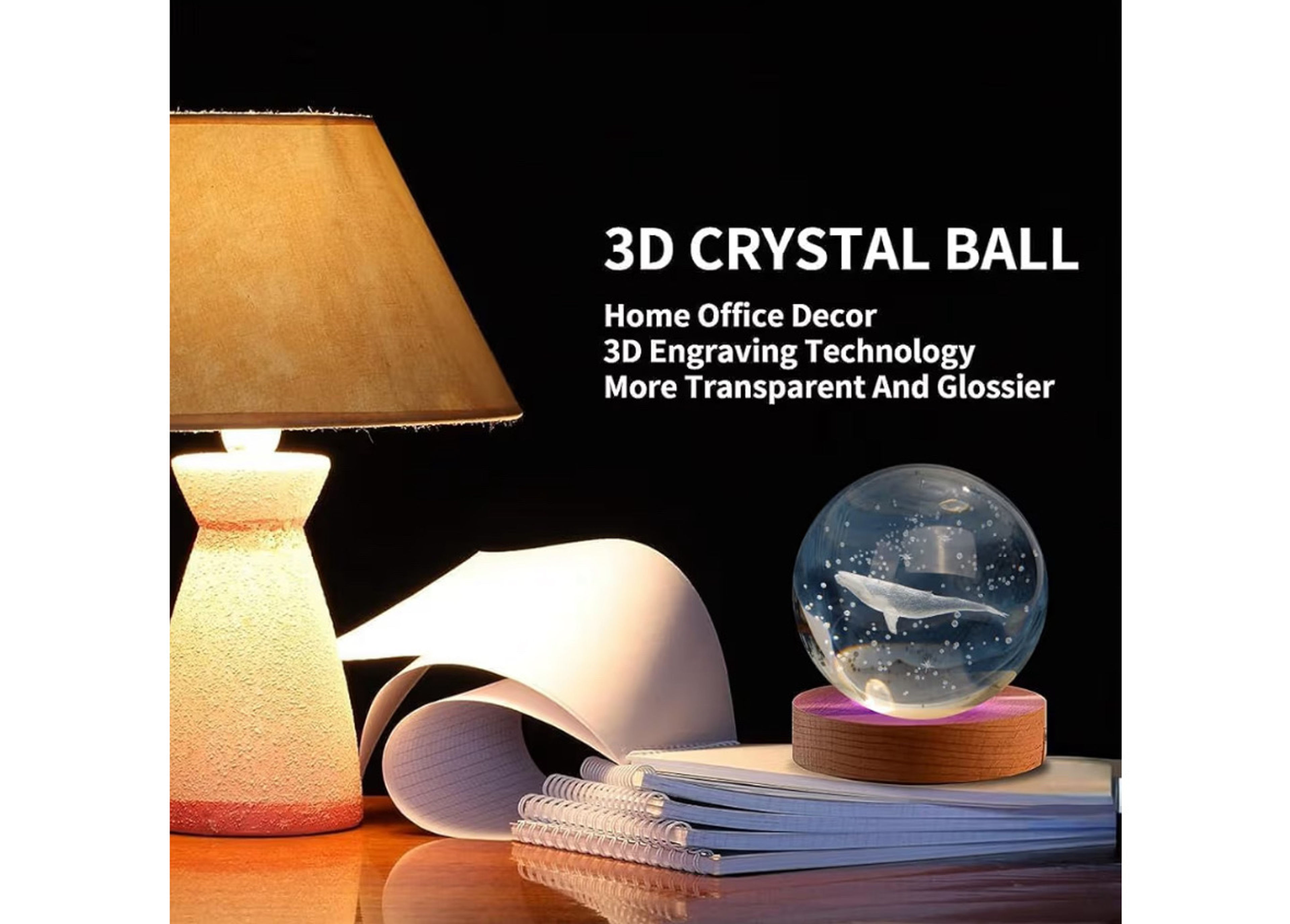 3D Crystal Ball Night Lamp, USB Table Colorful LED Wooden Base Crystal Ball - Image 3