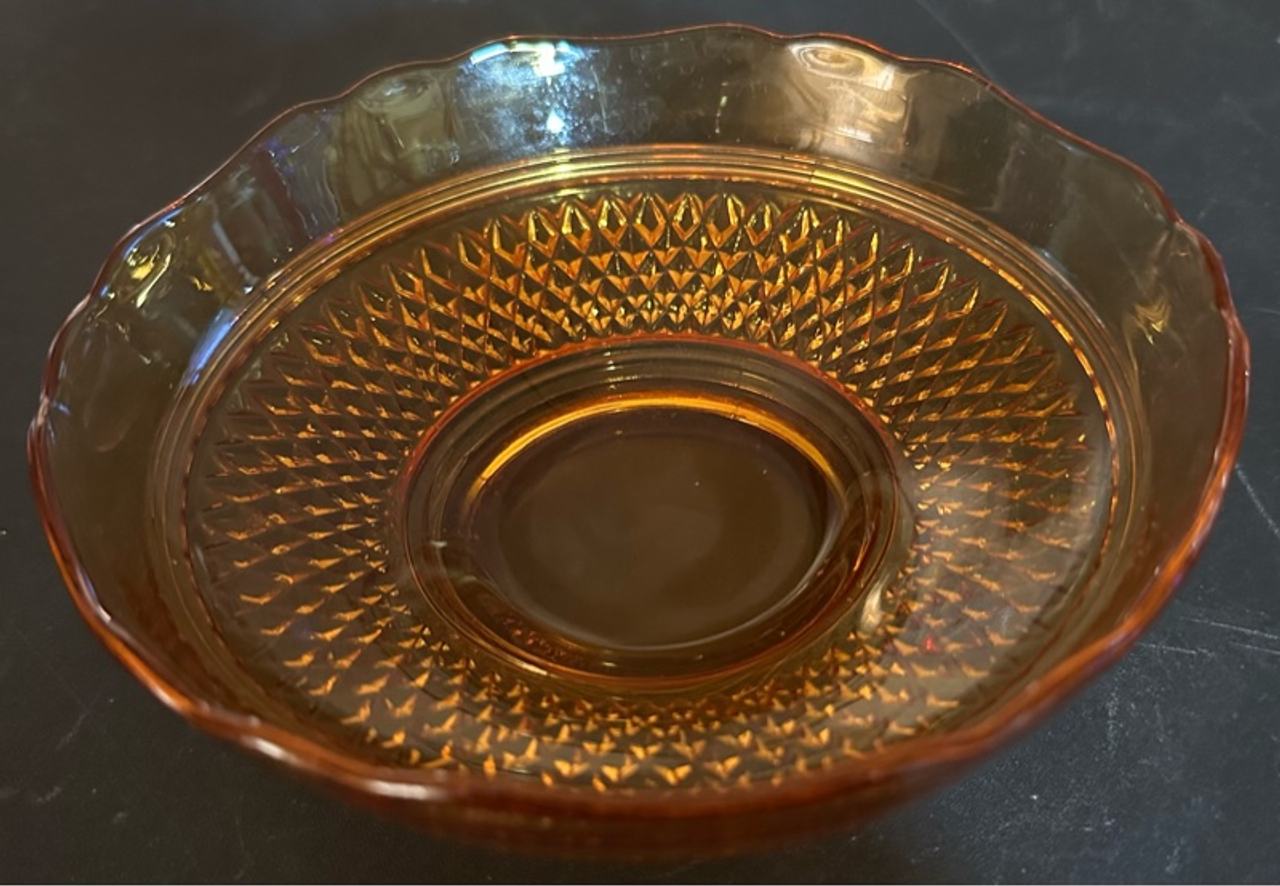 Indiana Glass Amber Bowl with Diamond Point Pattern