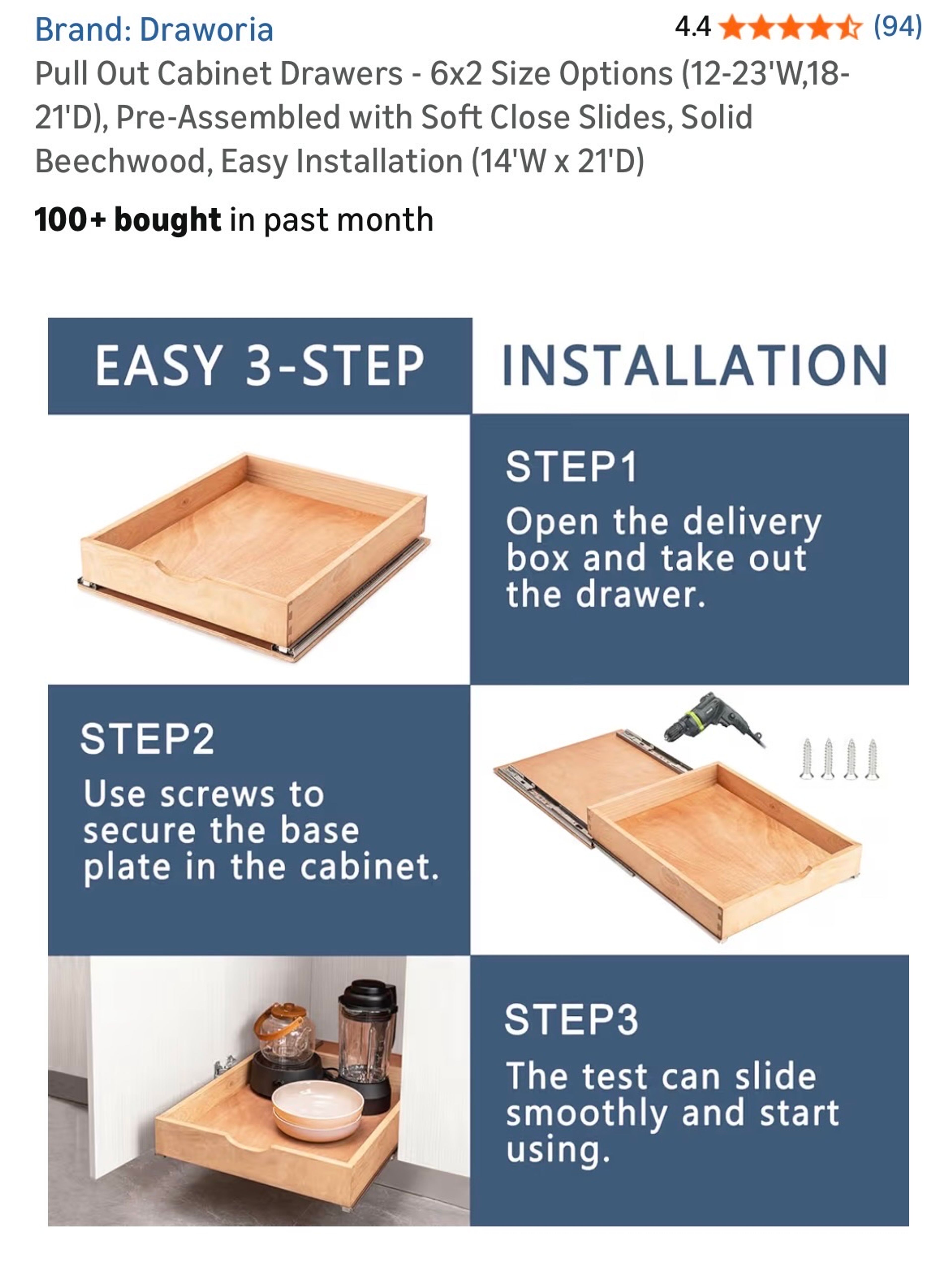 Draworia Pull Out Cabinet Drawer Solid Beechwood - Image 5