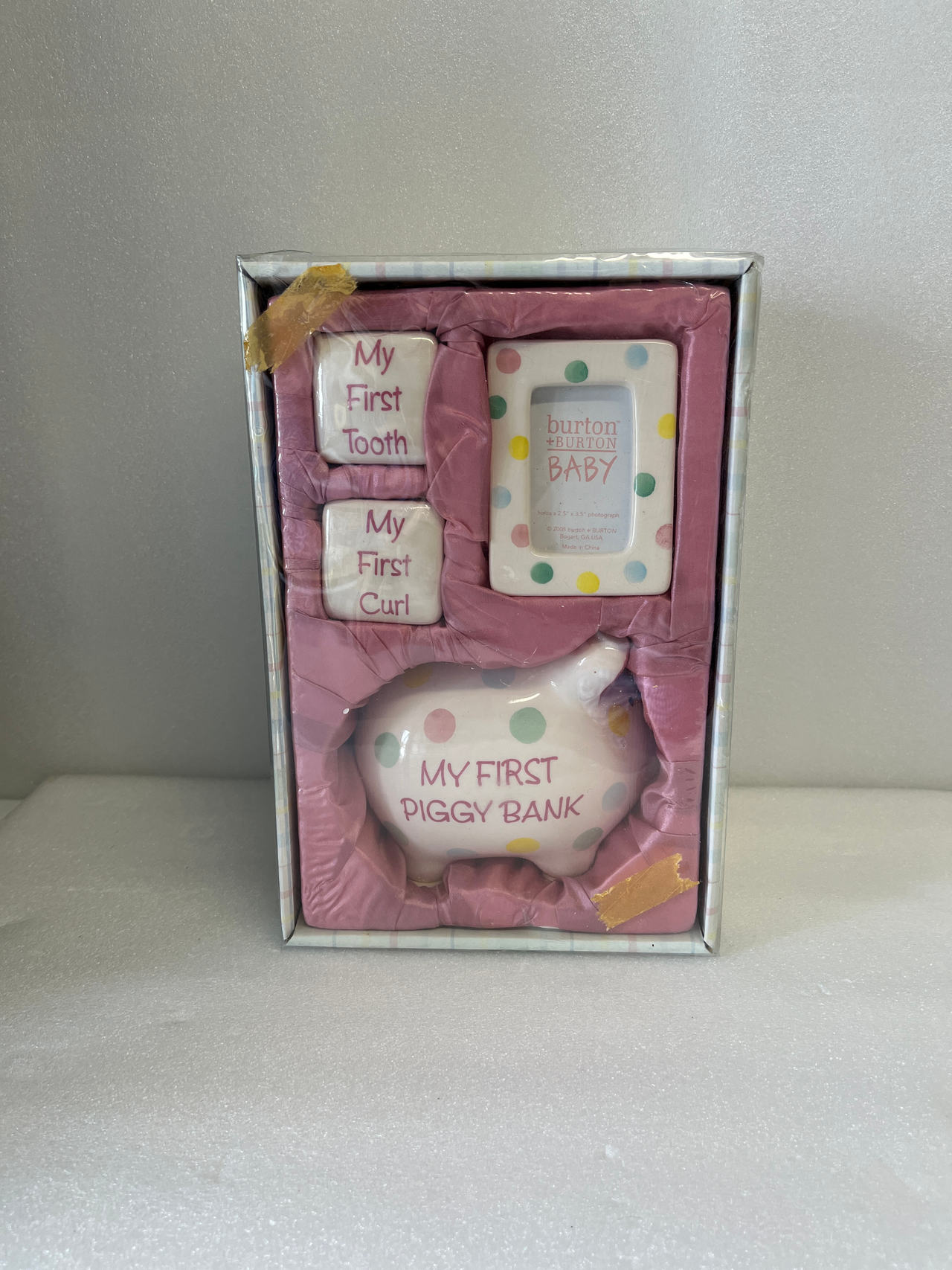 Burton + Burton Baby Keepsake Set with Piggy Bank, Frame, and Tooth/Curl Boxes