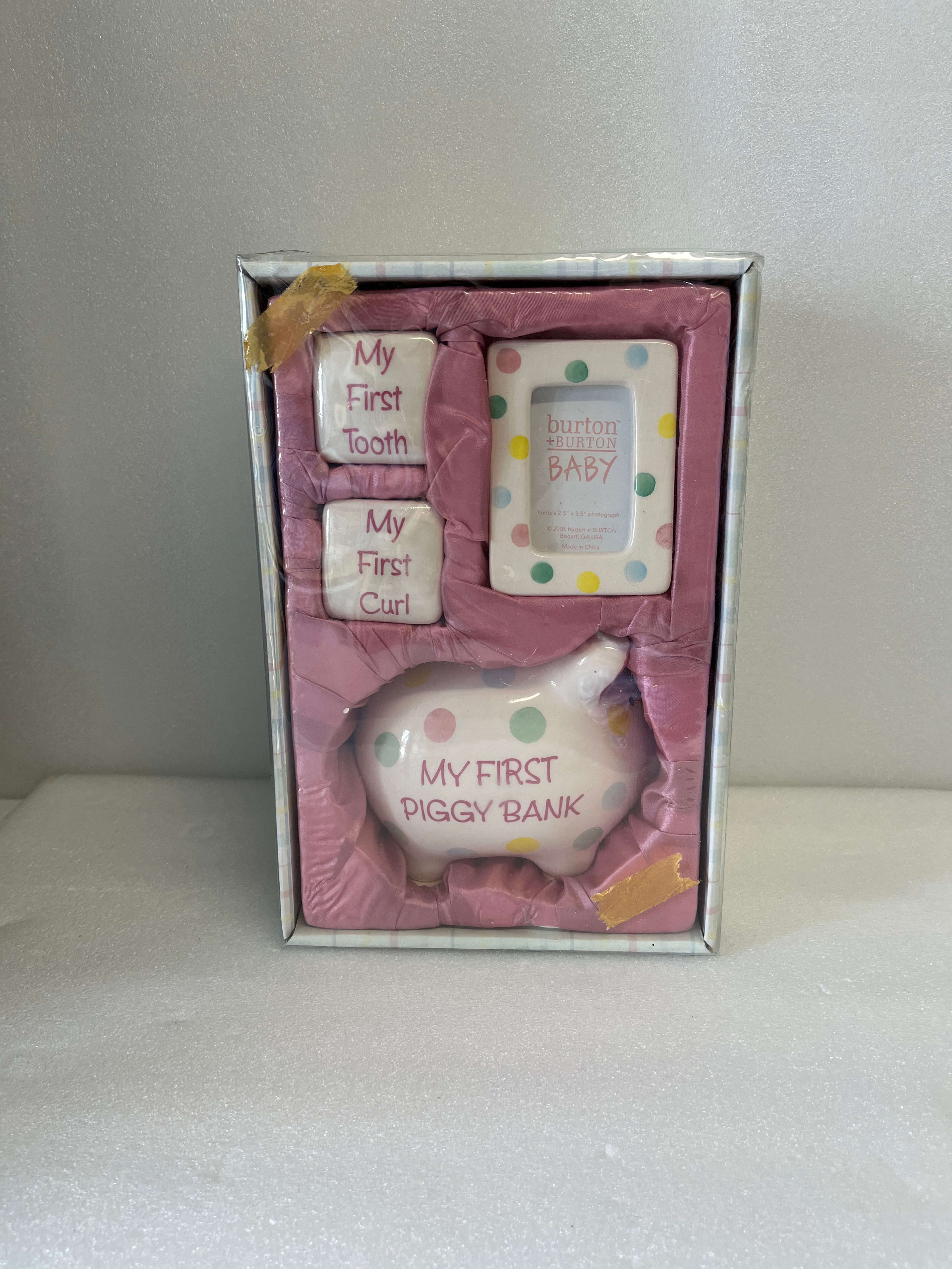 Burton + Burton Baby Keepsake Set with Piggy Bank, Frame, and Tooth/Curl Boxes