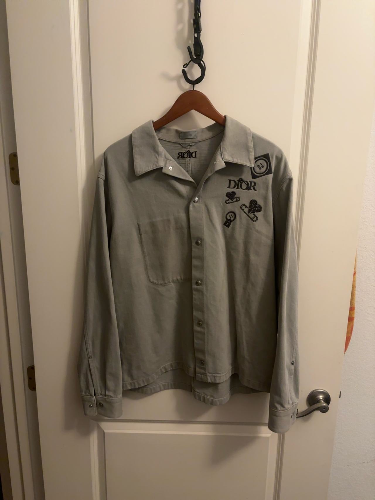 Dior x Judy Blame Gray Logo Embroidered Denim Shirt Jacket