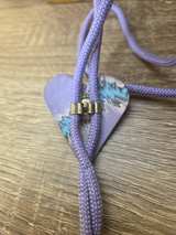 Heart Shaped Abalone Shell Bolo Tie with Purple Cord - Image 1