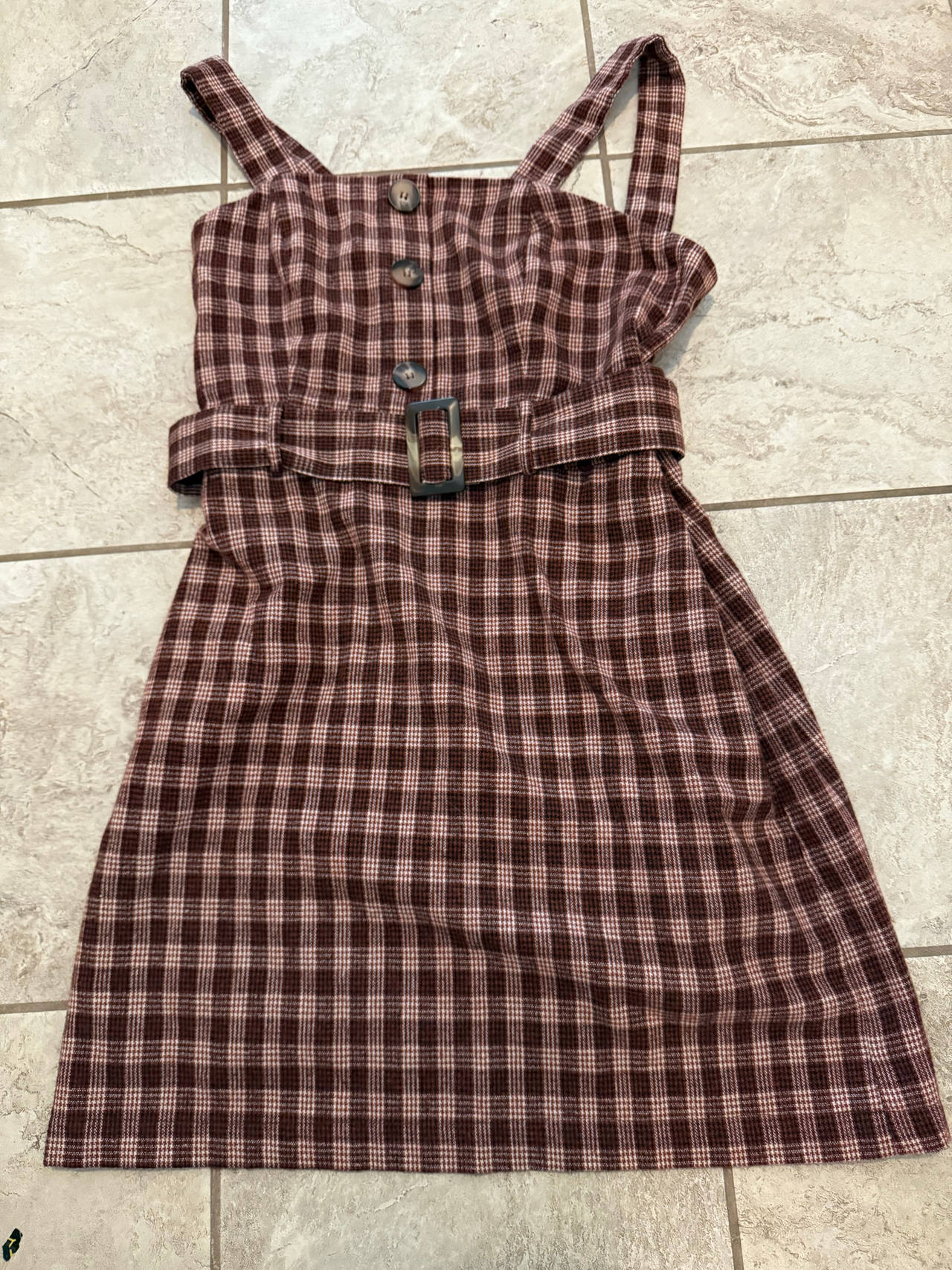 Essue Plaid Button-Front Dress with Belt
