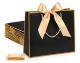 Silkfly 8Pcs Thank You Gift Bags 12x10x4'' Black with Bow Ribbon, with Handle - Image 1
