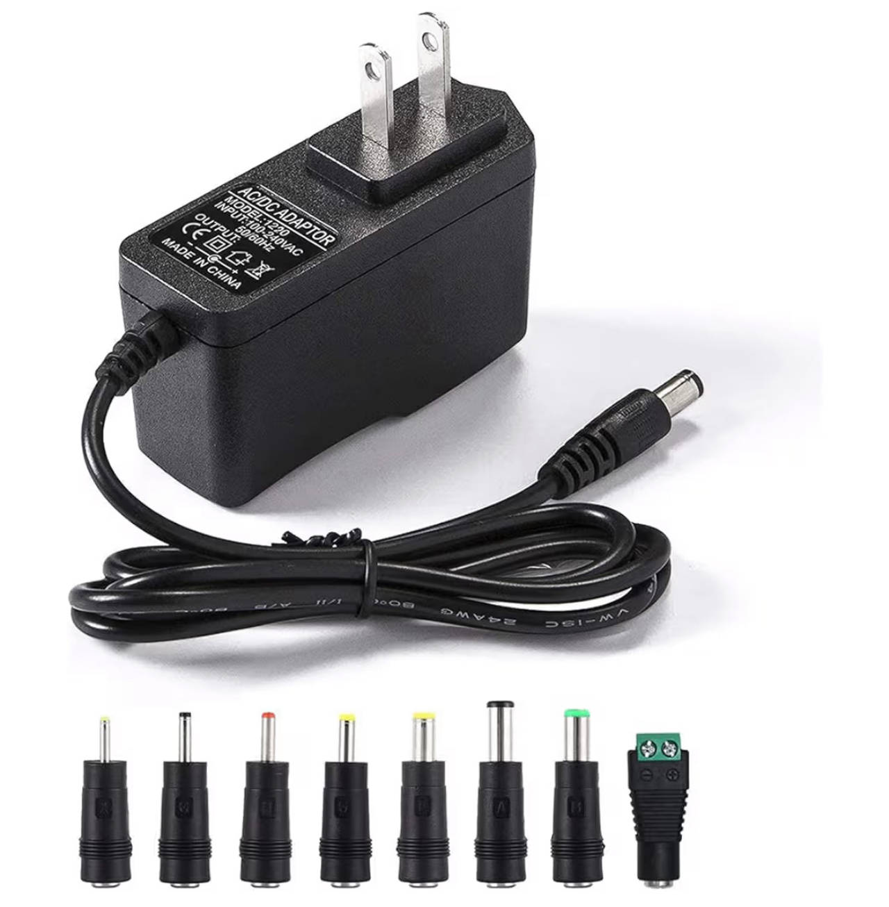 12V 2A Power Supply AC Adapter Replacement with 8 Tips, Regulated 12 Volts