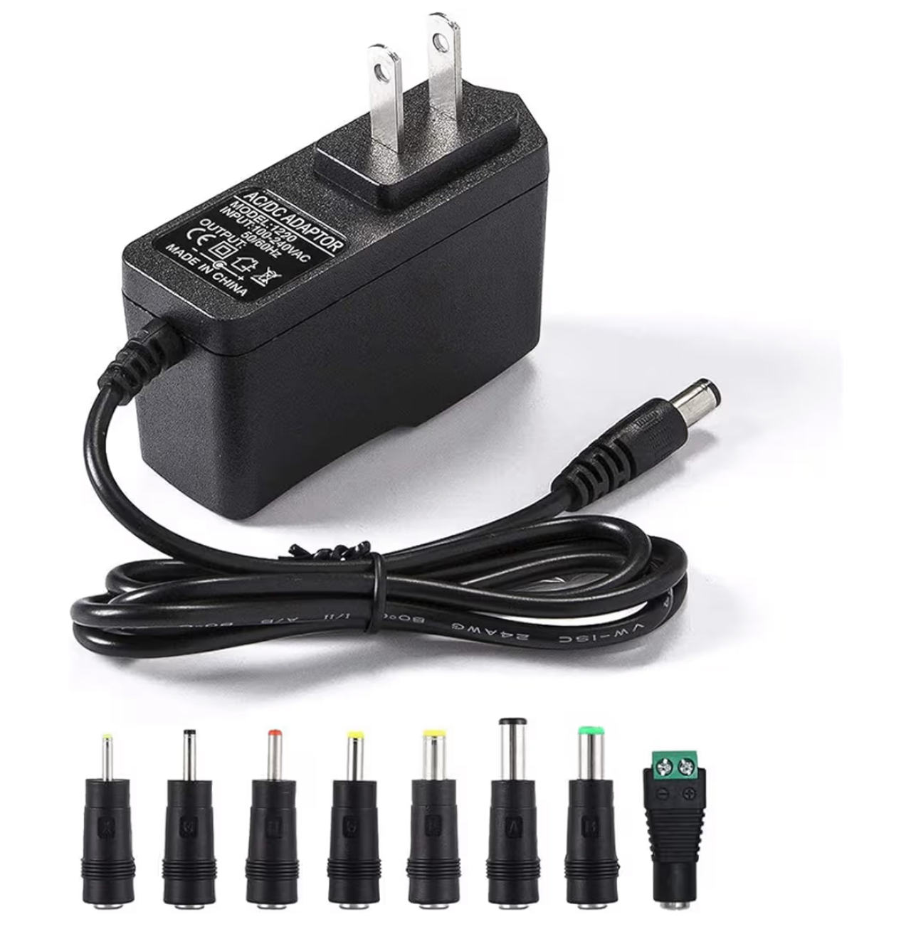 12V 2A Power Supply AC Adapter Replacement with 8 Tips, Regulated 12 Volts