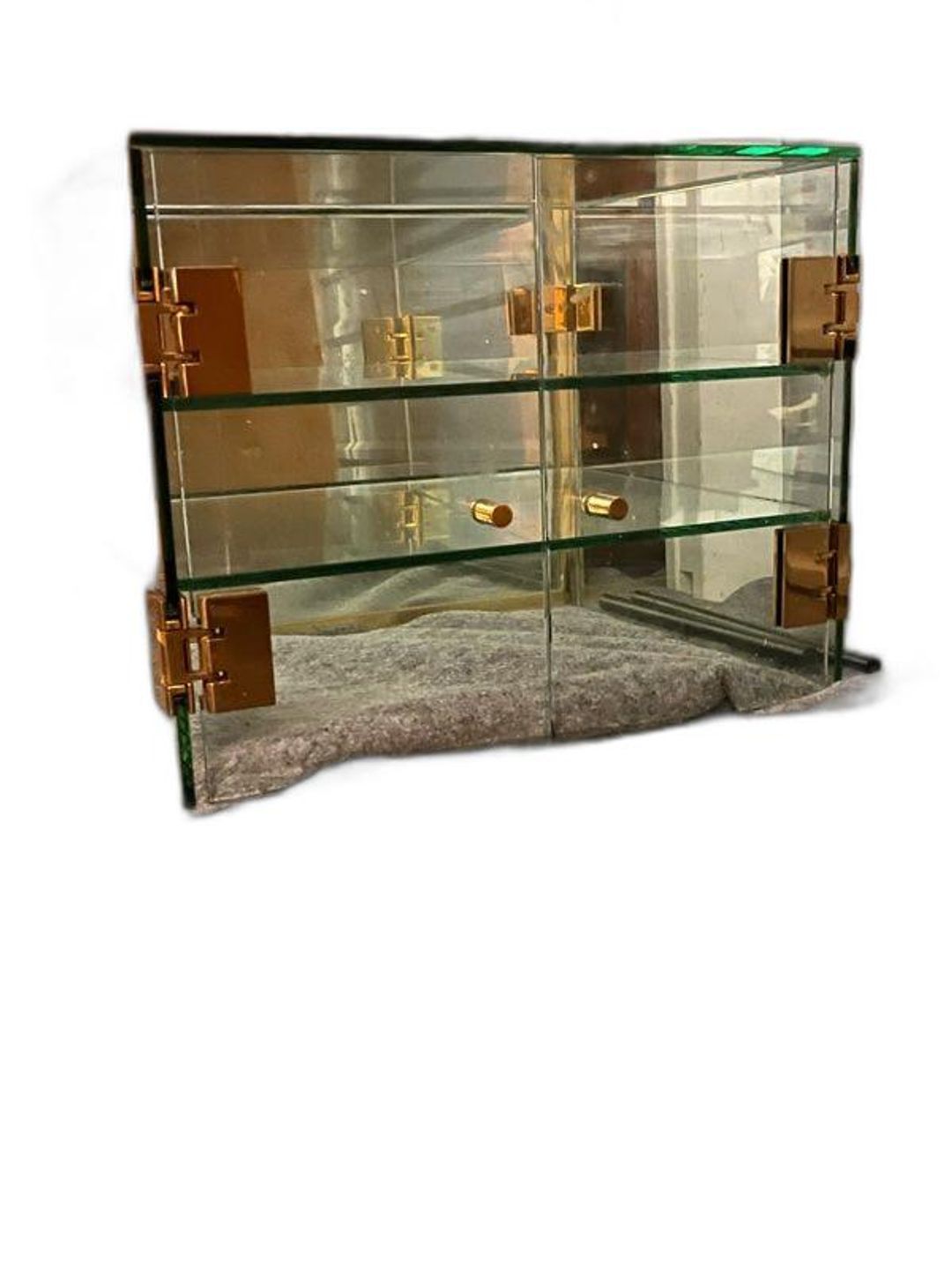 Lucite Console Table with Brass Side Tables
