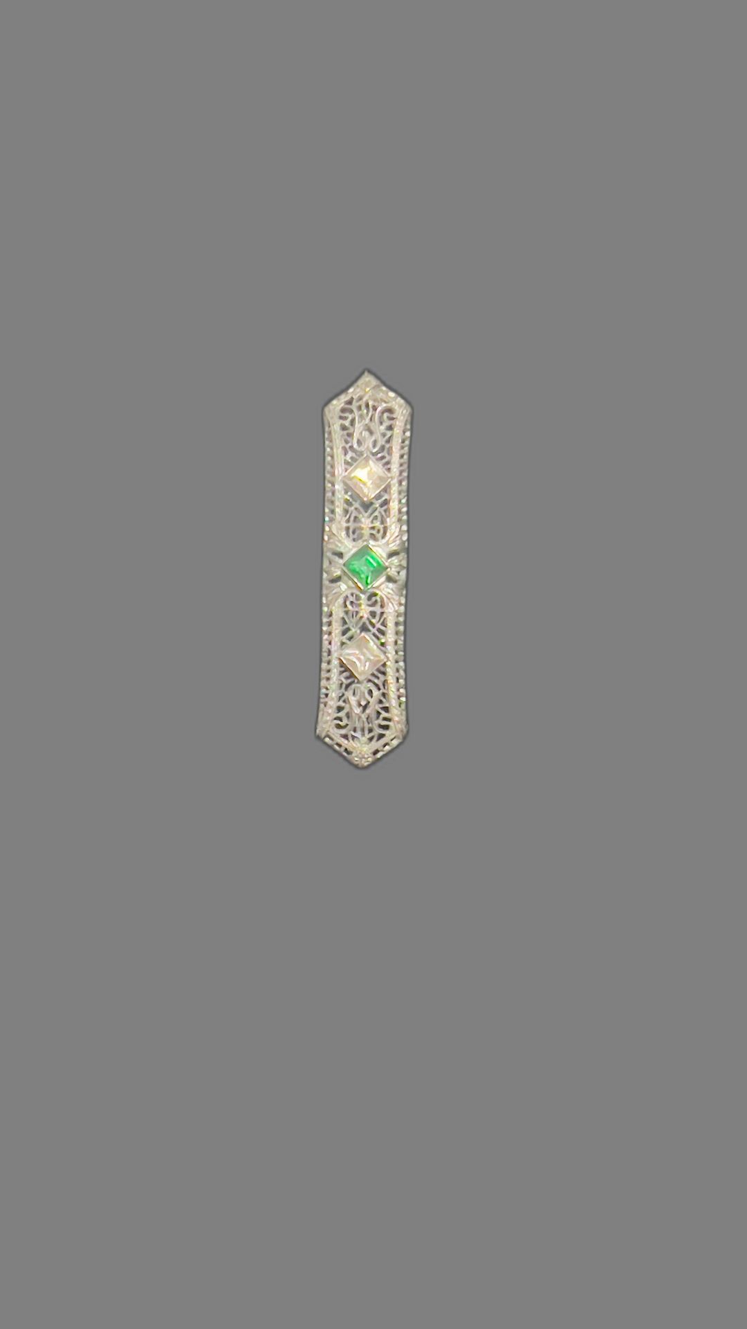 Art Deco Diamond and Emerald Filigree Brooch