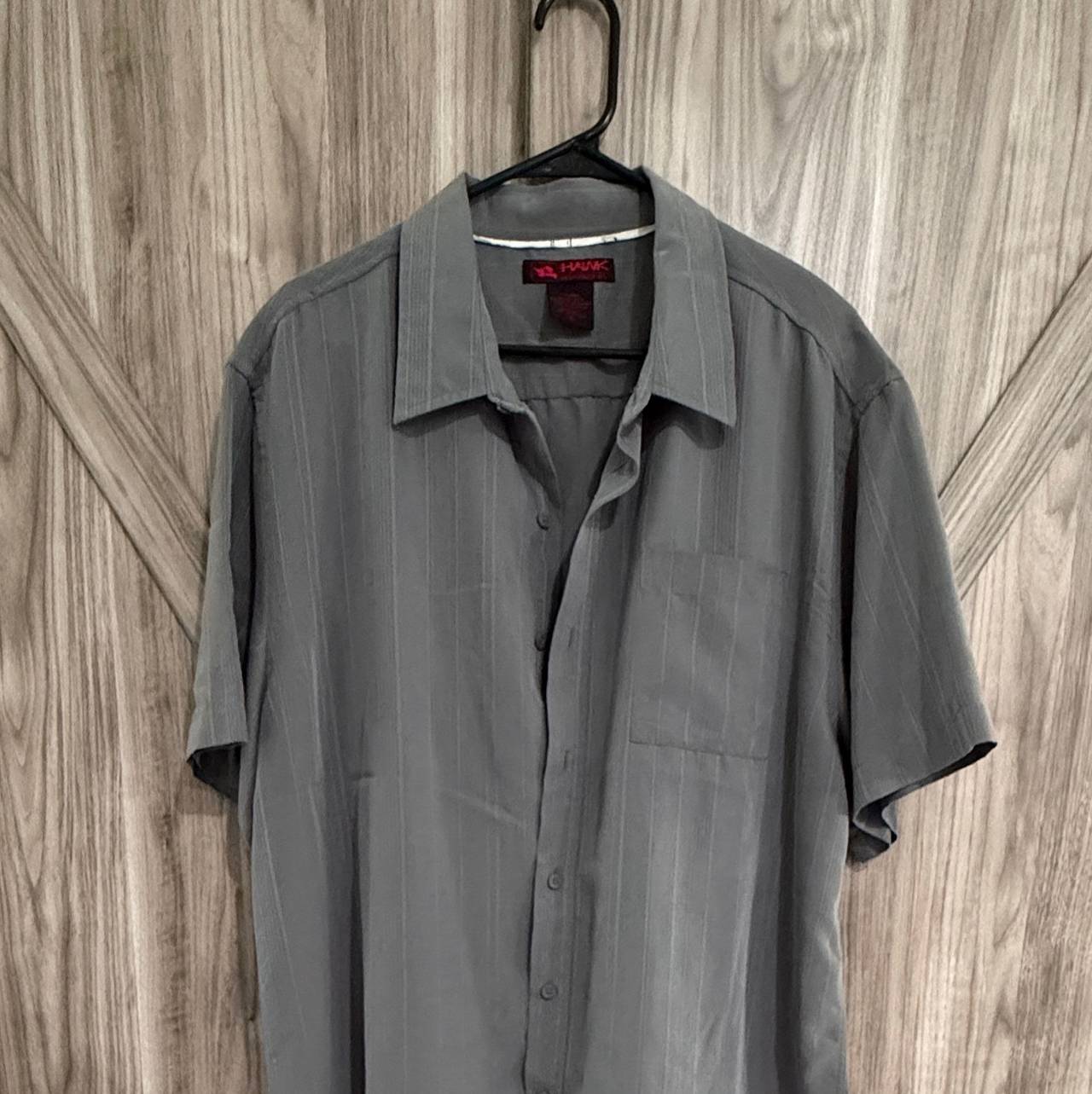 Hawk Men's Short Sleeve Striped Button Down Shirt size XL dress casual Grey