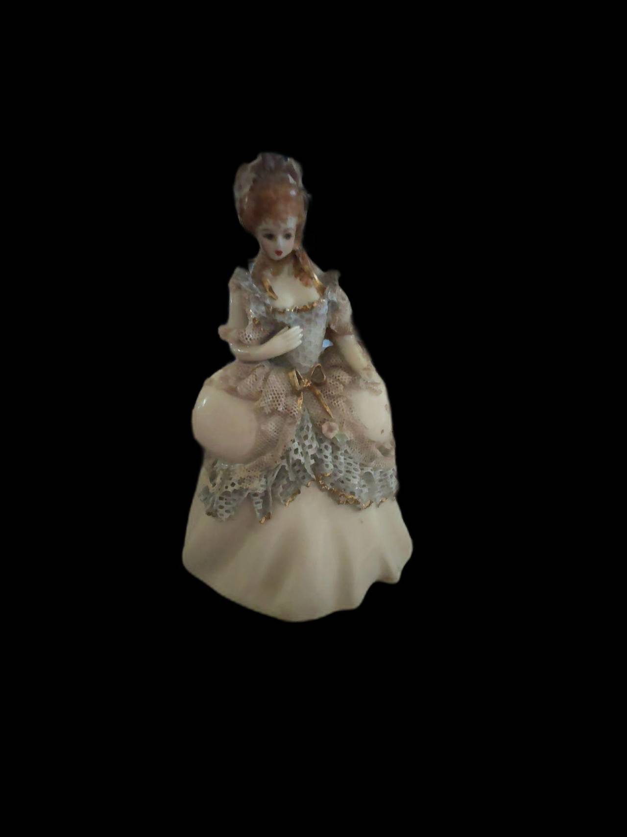Franz Wittwer Dresden Porcelain Lace Figurine Woman Sitting on Sofa