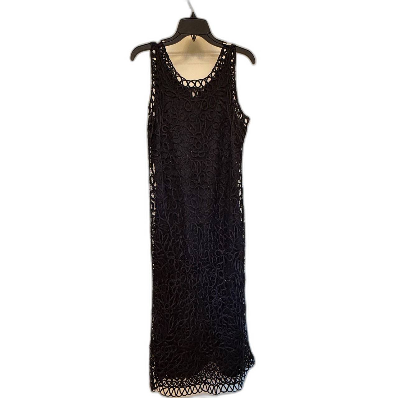 100% Silk Hand Crocheted Black Lace Midi Dress