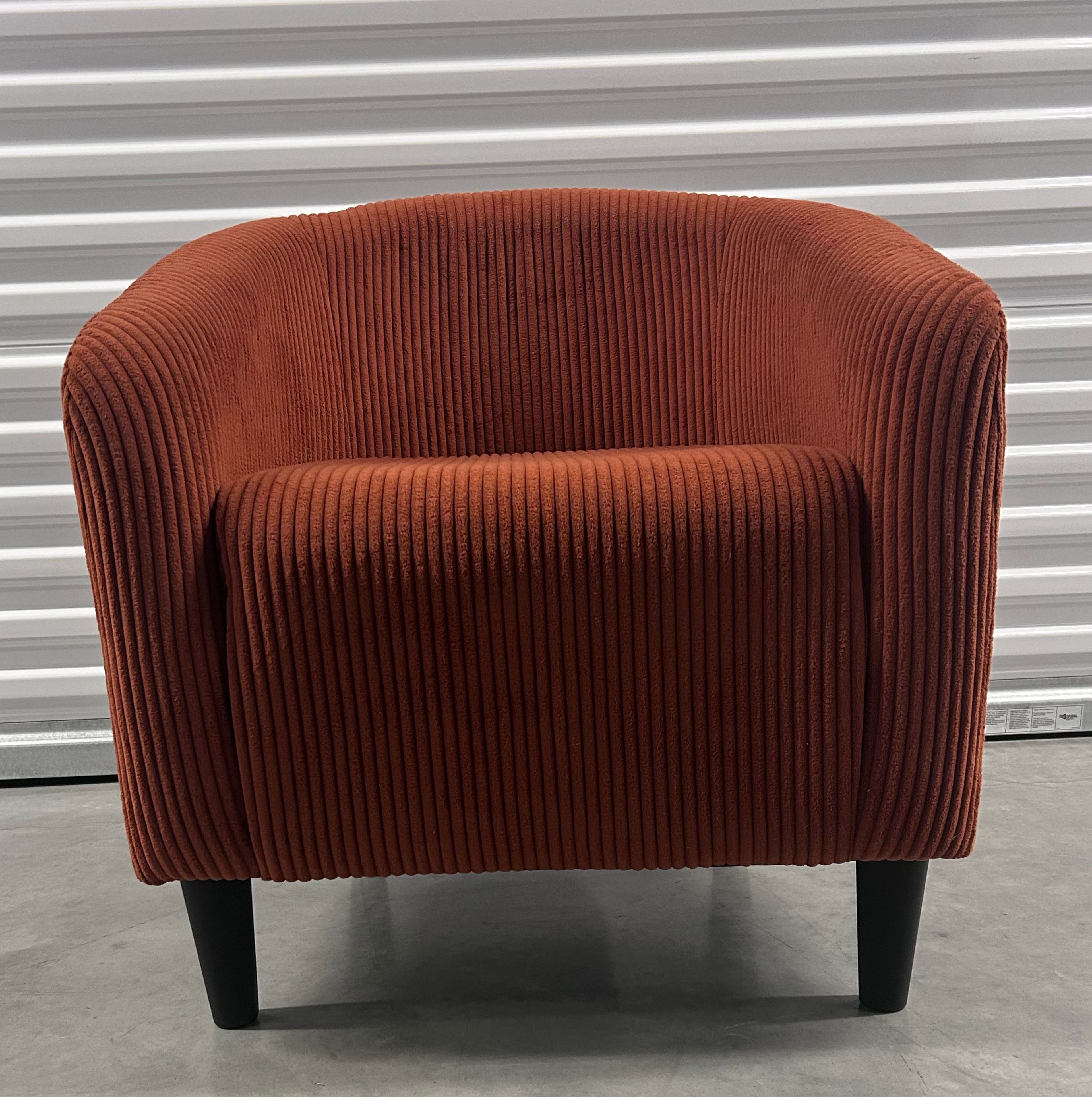 Burnt Orange Corduroy Barrel Chair