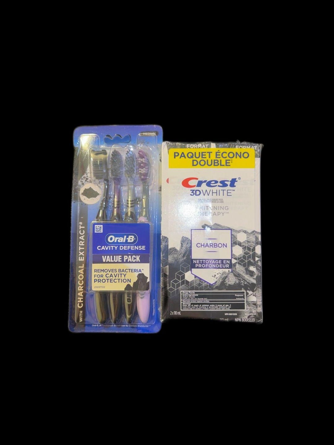 Oral-B Charcoal Extract Toothbrush Pack of 4 & Crest 3D Whitening Therapy