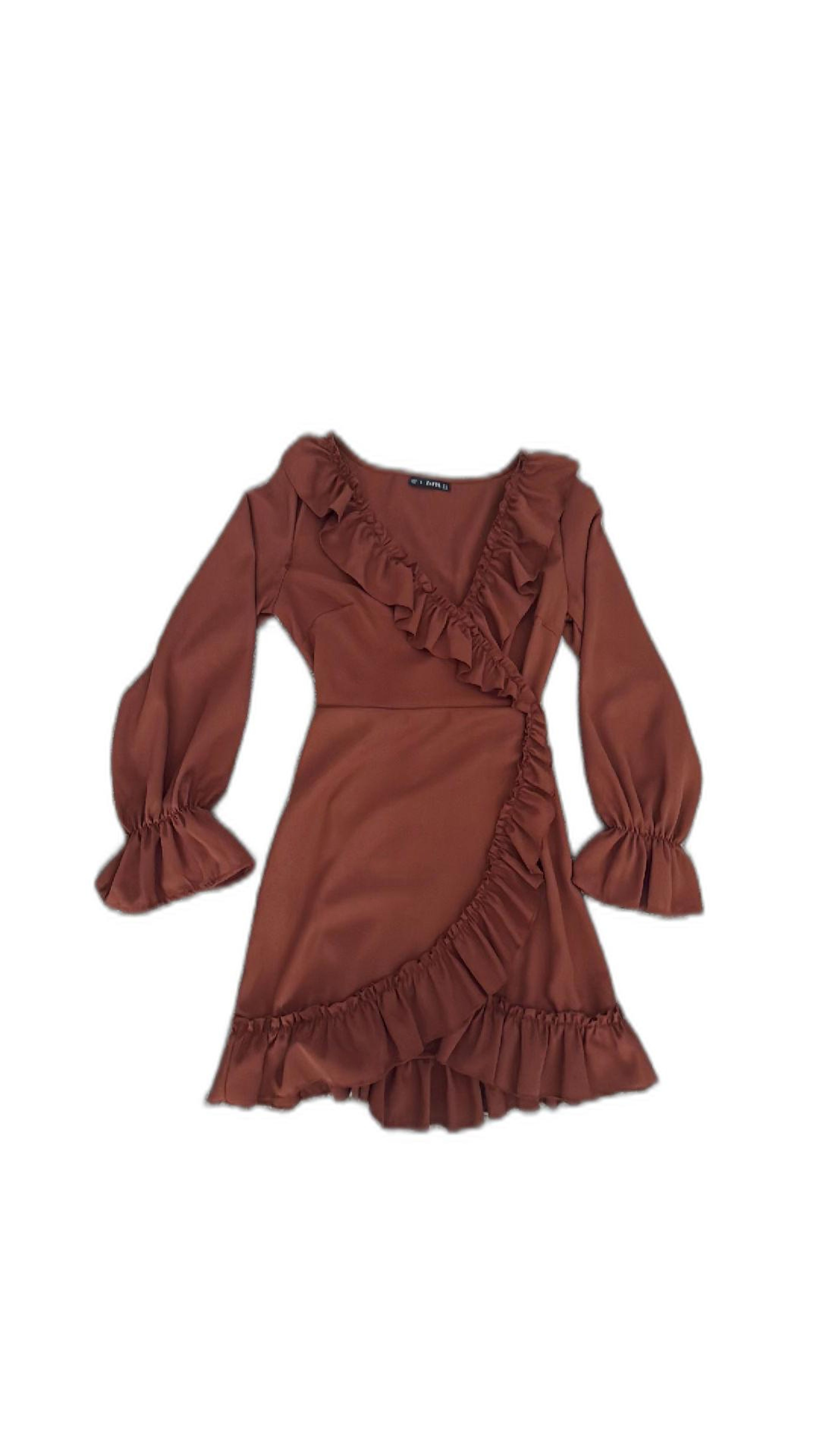 Zaful Women's Lantern Sleeve Ruffle Dress – Terracotta Size Large - Image 3