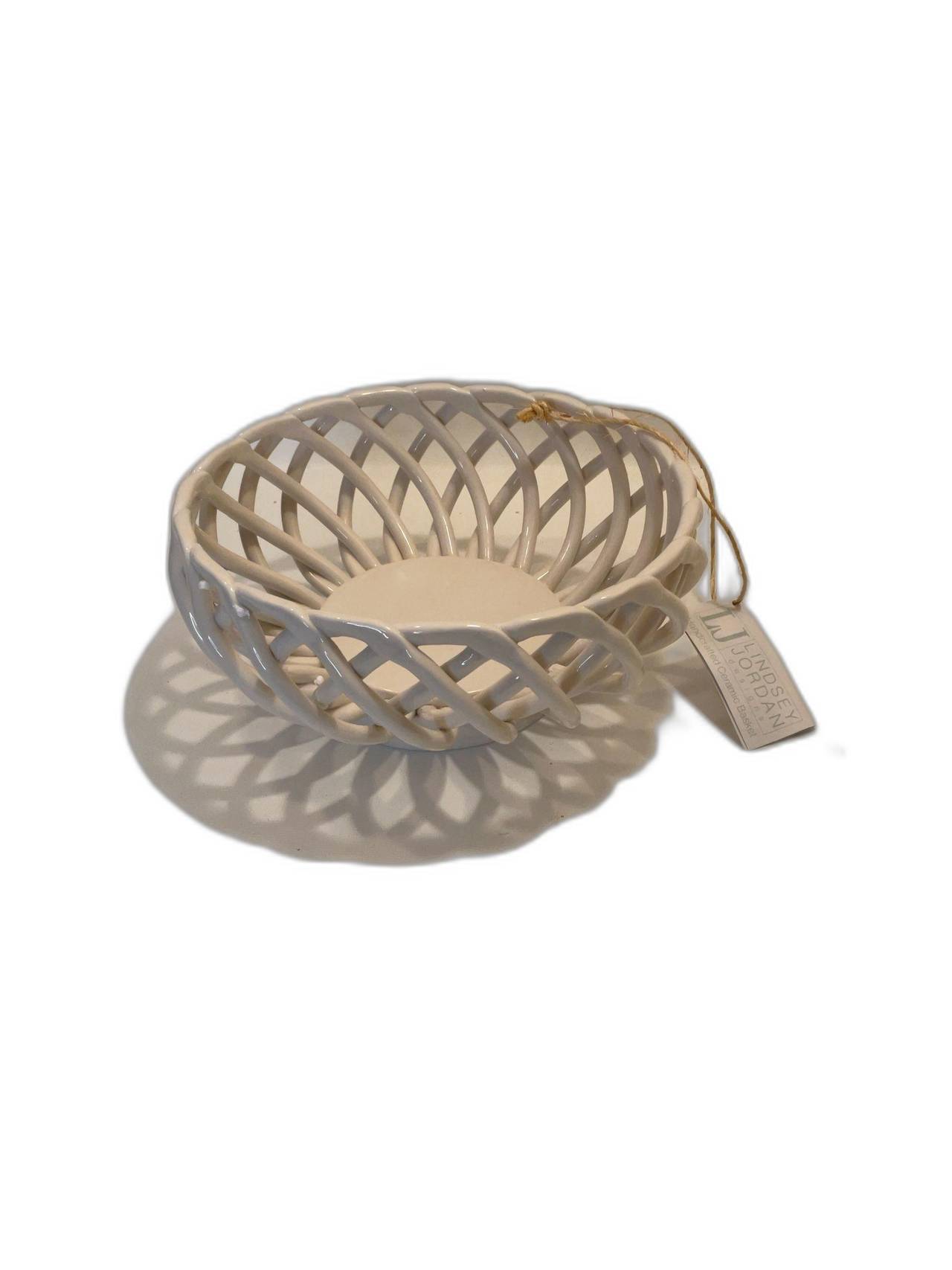 White Ceramic Woven Bread/Fruit Basket!