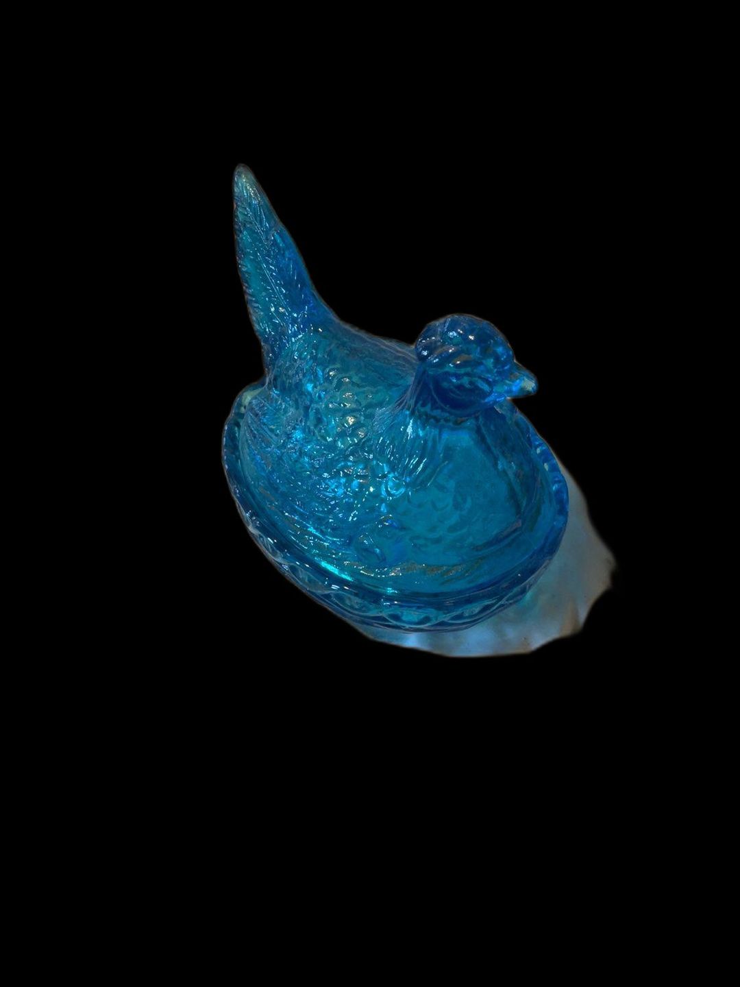 Heisey Blue Milk Glass Bird on a Nest
