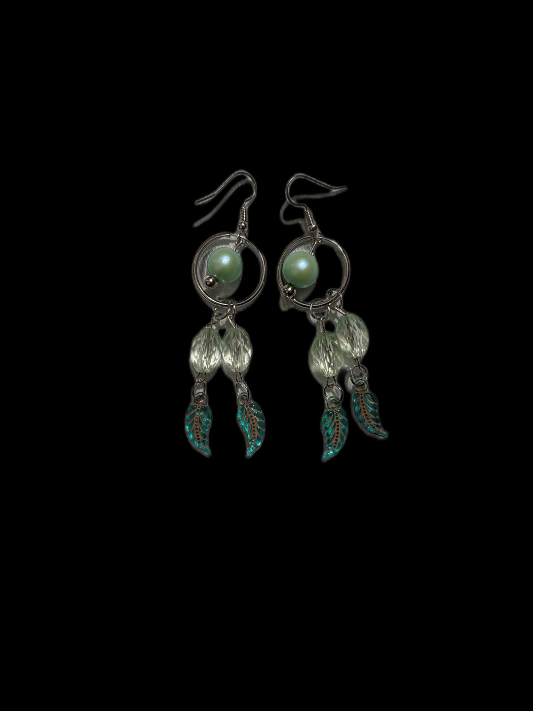 Handmade Beaded Leaf Dangle Earrings