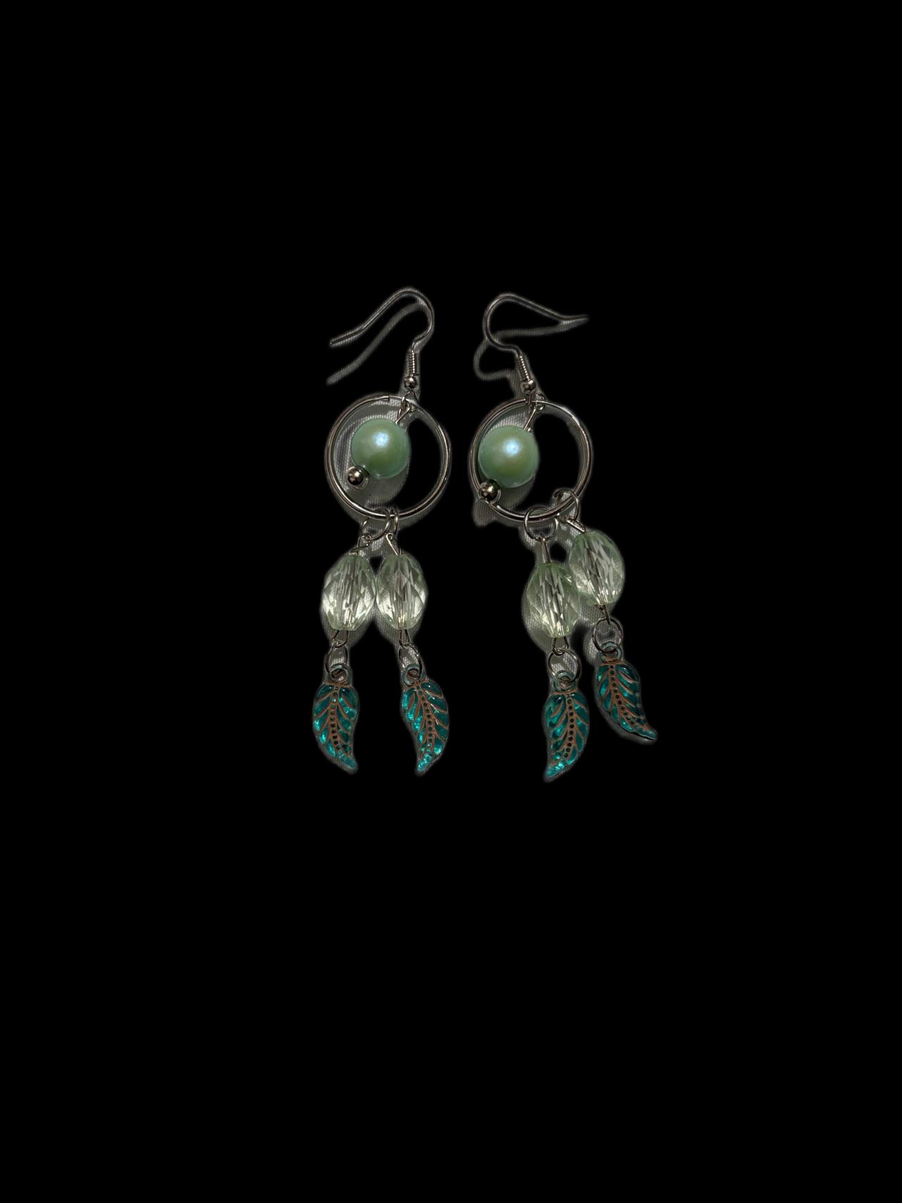 Handmade Beaded Leaf Dangle Earrings