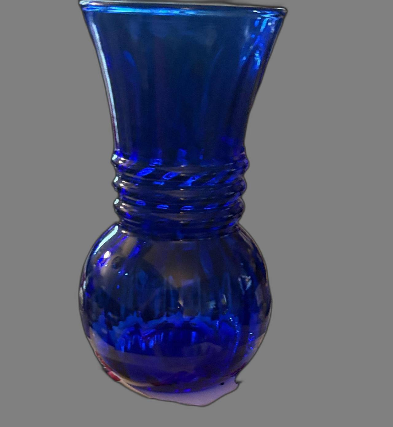 8” Cobalt Blue Swirl Ribbed Glass Vase