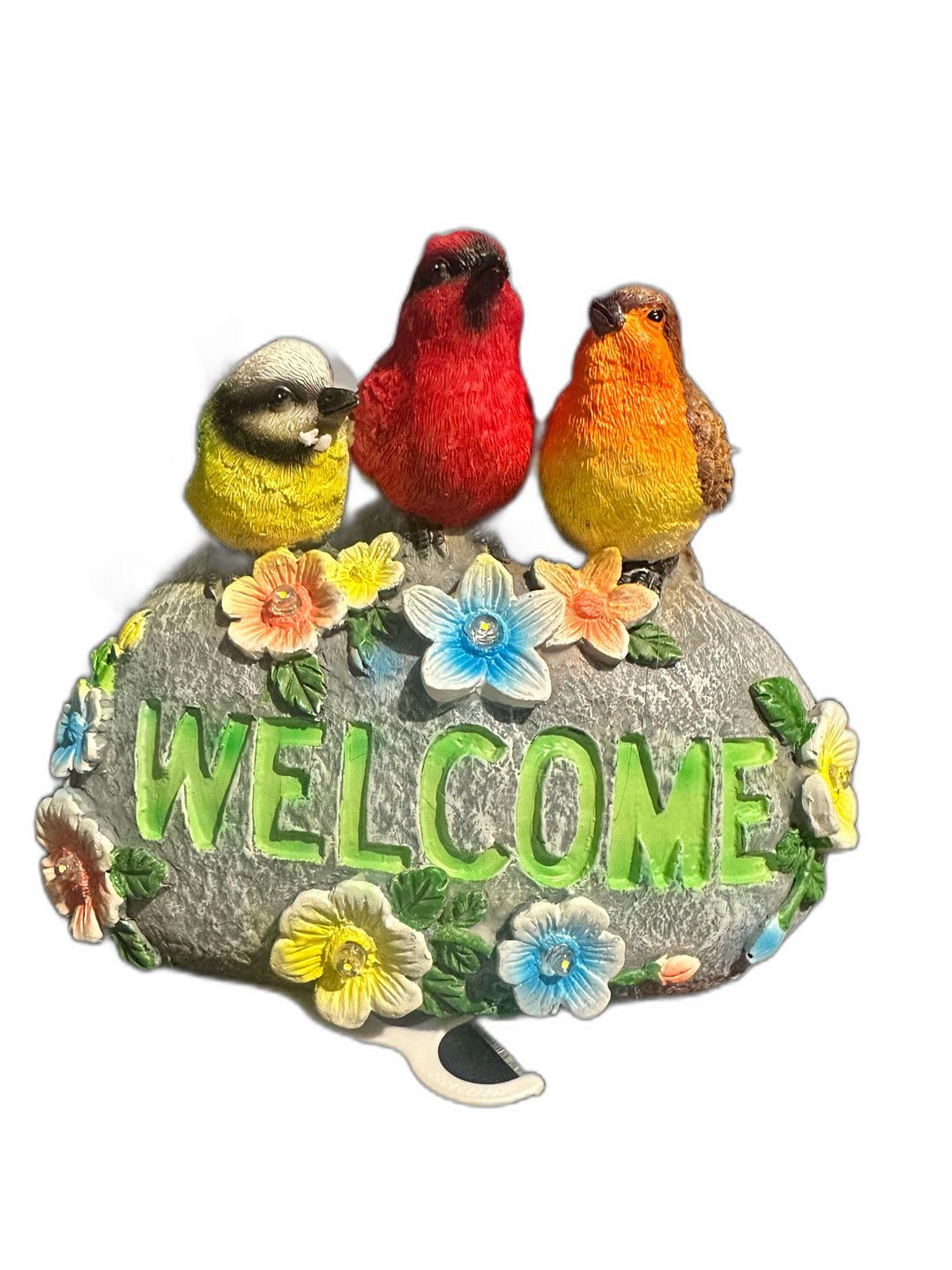 Solar Birds with Welcome Sign - Outdoor Bird Decor with Solar LED Lights