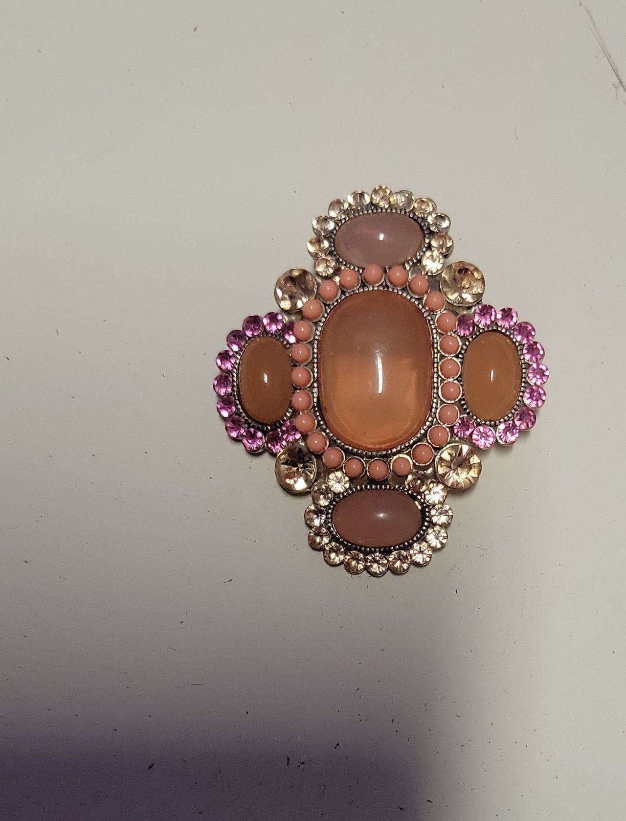 Pink and Peach Rhinestone Brooch Pin