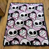 Disney Nightmare Before Christmas Jack and Sally Pink Ruffle Blanket - Image 1