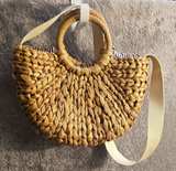 GAP Woven Straw Half Moon Crossbody Bag Handles  Strap Seersucker Lined #SB011 - Image 2