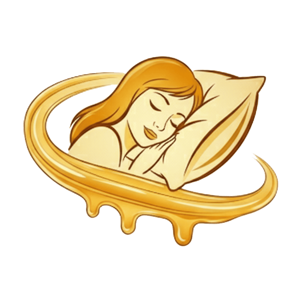 Calming honey sleep aid product with lavender flowers and a nighttime setting