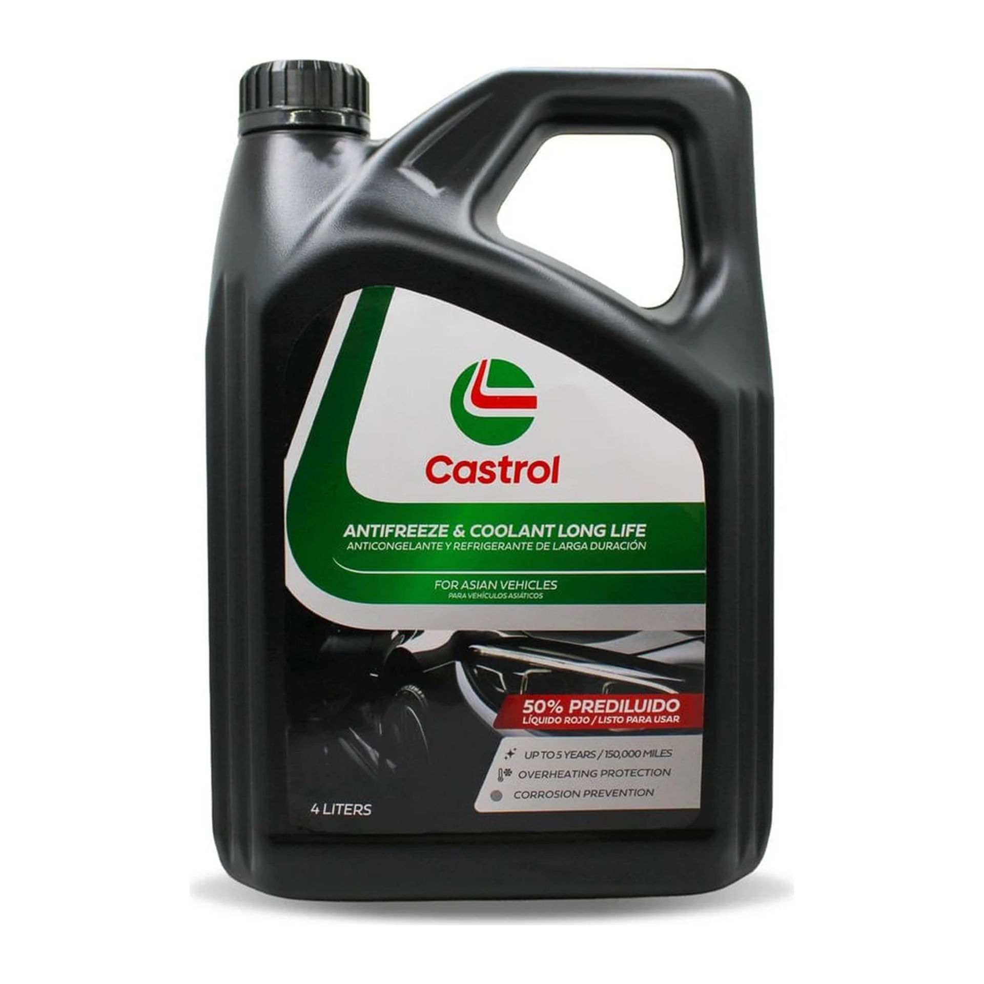 Envase de 4 L de refrigerante Castrol Antifreeze & Coolant Long Life rojo prediluido al 50 % para vehículos asiáticos