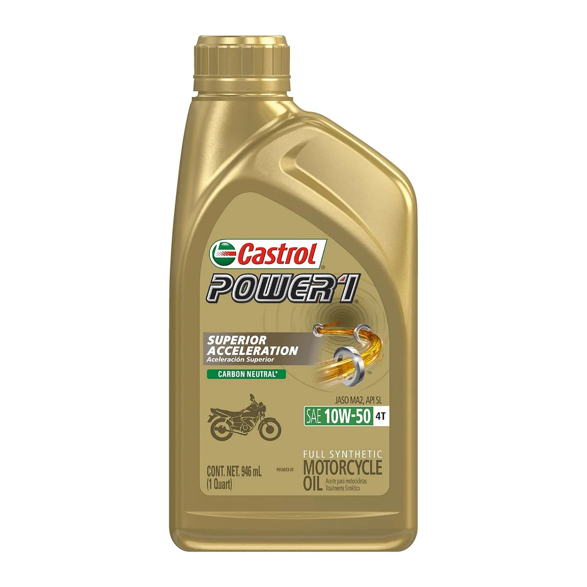Envase de 946 ml de aceite para moto Castrol Power1 4T 10W-50 totalmente sintético