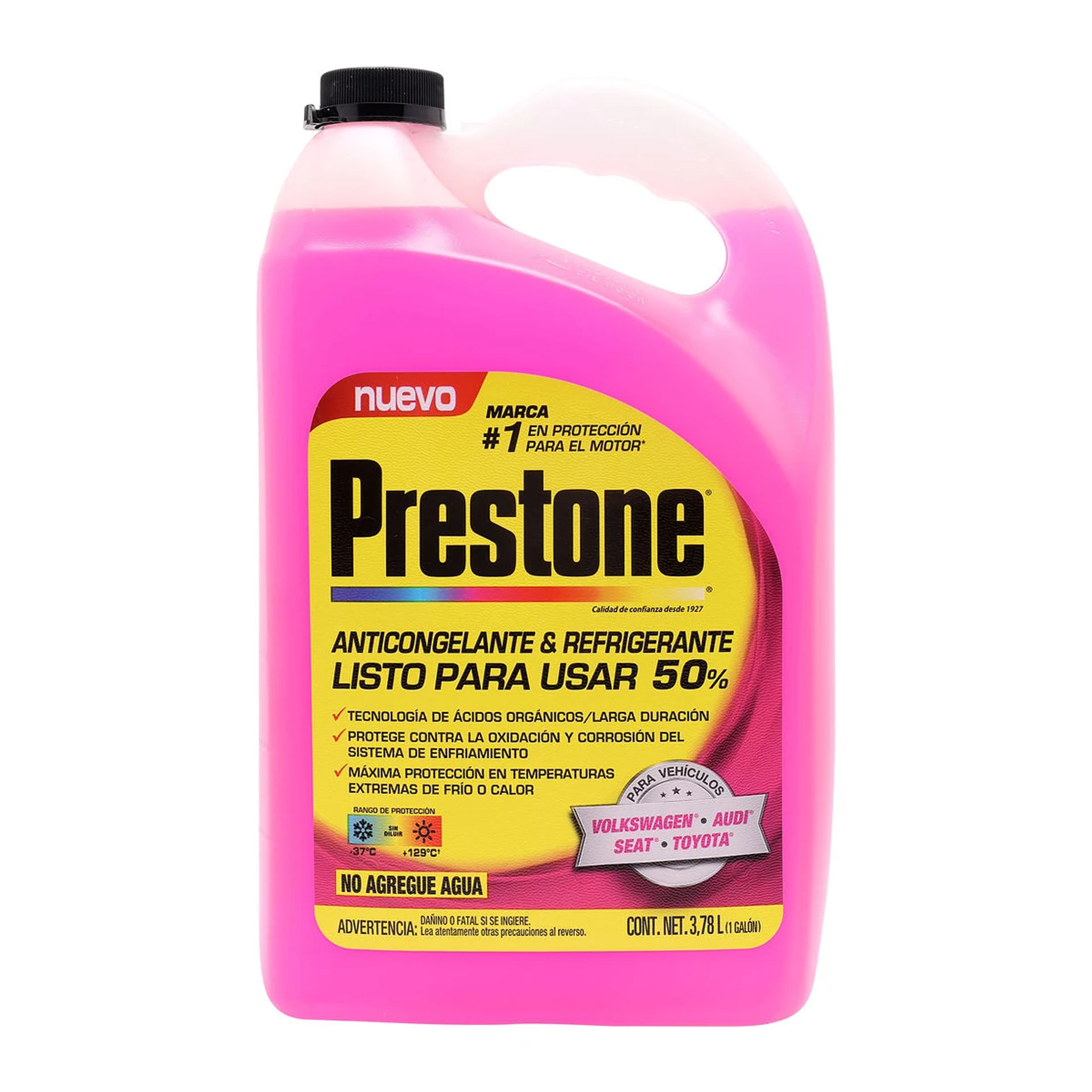 Galón de 3.78 L de anticongelante refrigerante Prestone rosa 50% listo para usar para Volkswagen, Audi, Seat y Toyota