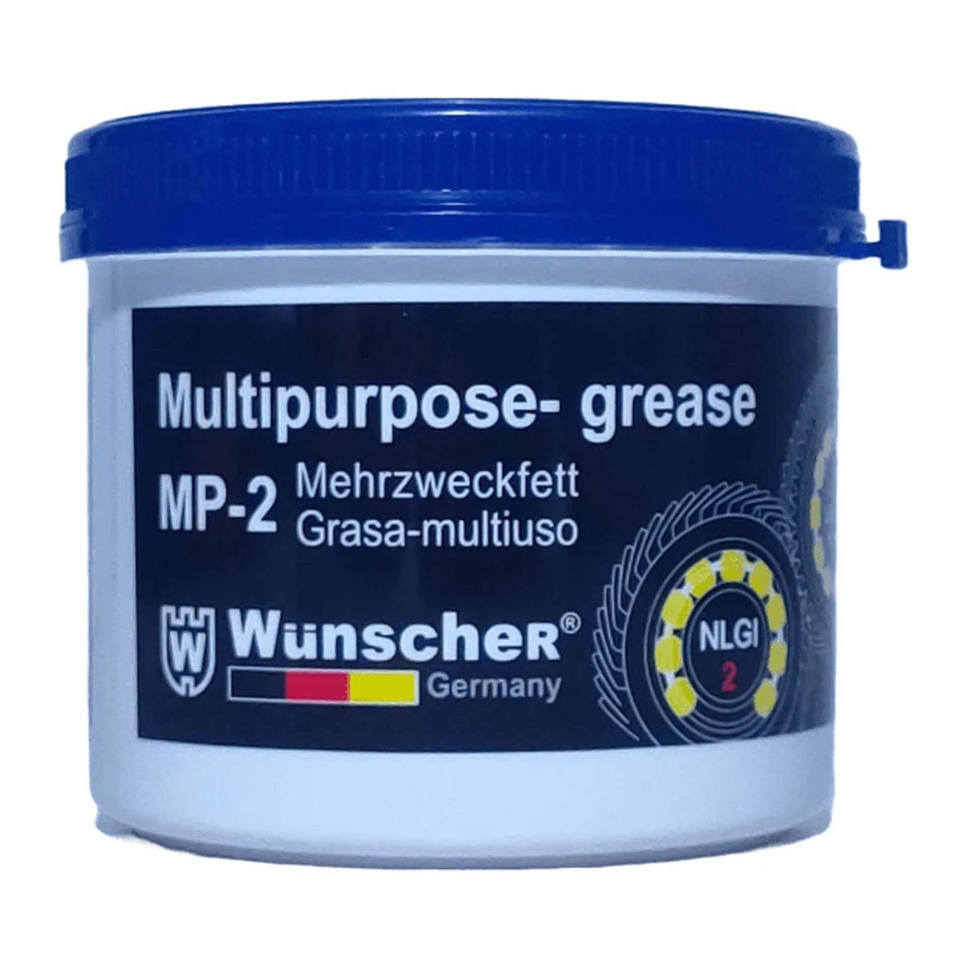 Bote de 450 g de grasa multipropósito Wunscher MP-2 NLGI 2 de litio, color azul