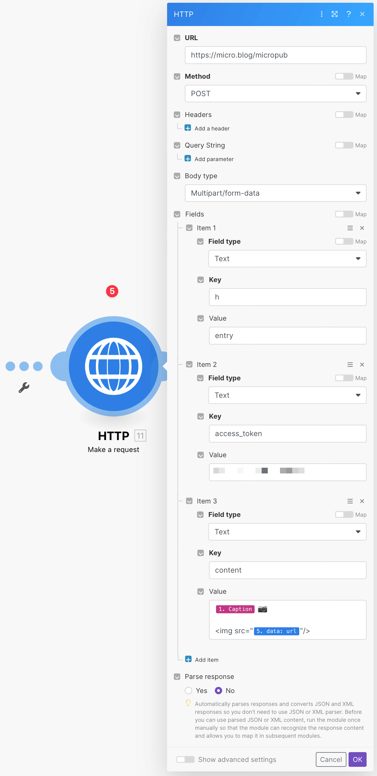 Combining all the ingredients and making the post directly to Micro.blog.